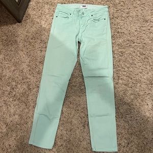 Paige mint green skinny jeans. Excellent condition. Slight crop.